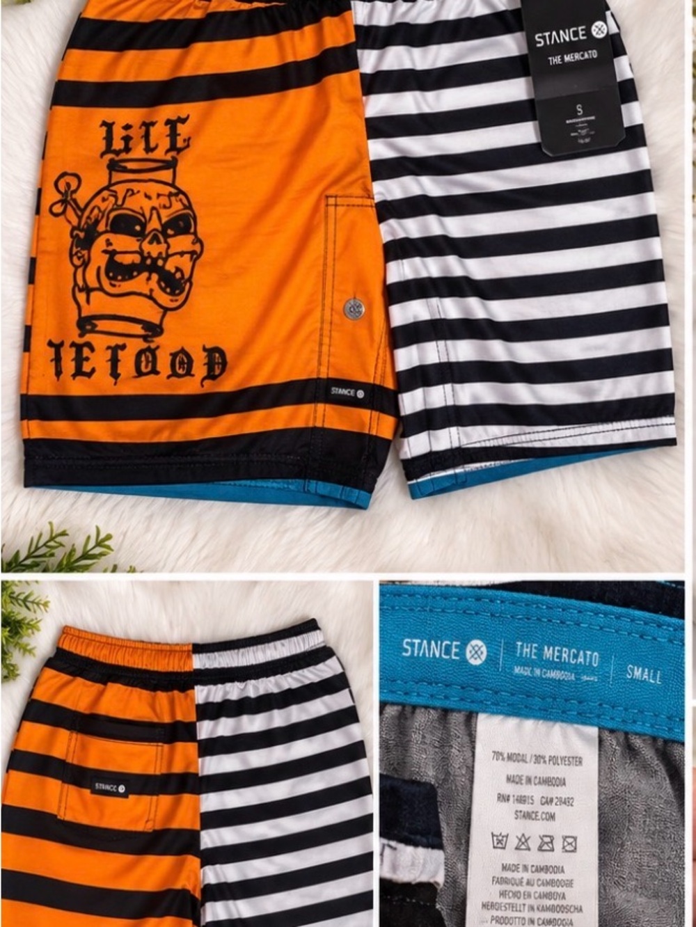 Stance The Mercato Men's Orange & Black Striped Swim Shorts